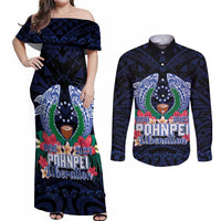 Happy Pohnpei Liberation Day Couples Matching Off Shoulder Maxi Dress and Long Sleeve Button Shirt Polynesian Shark Turtle Motif