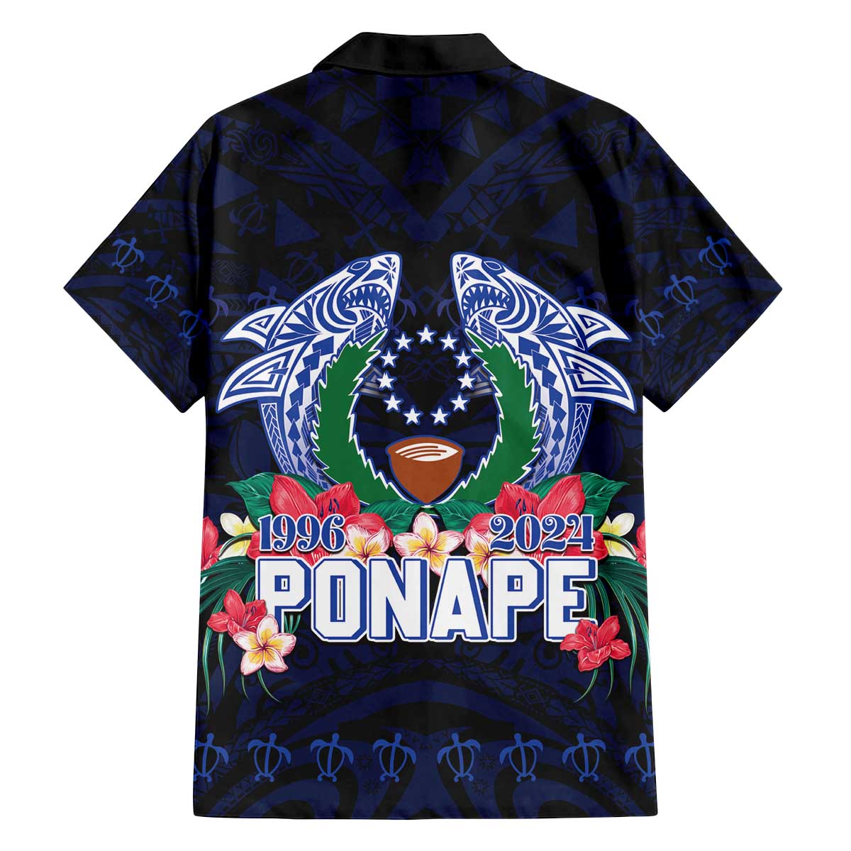 Happy Pohnpei Liberation Day Family Matching Puletasi and Hawaiian Shirt Polynesian Shark Turtle Motif
