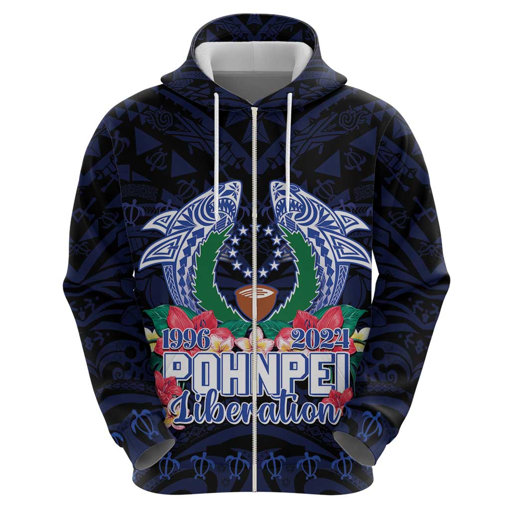 Happy Pohnpei Liberation Day Hoodie Polynesian Shark Turtle Motif