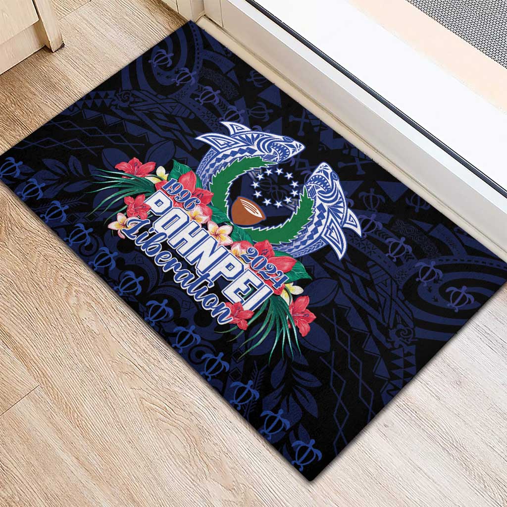 Happy Pohnpei Liberation Day Rubber Doormat Polynesian Shark Turtle Motif