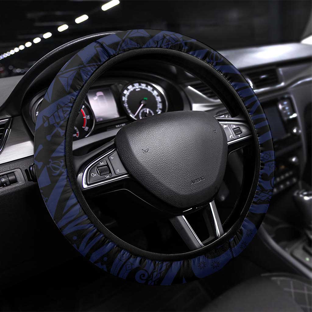 Happy Pohnpei Liberation Day Steering Wheel Cover Polynesian Shark Turtle Motif LT05 Universal Fit Blue - Polynesian Pride