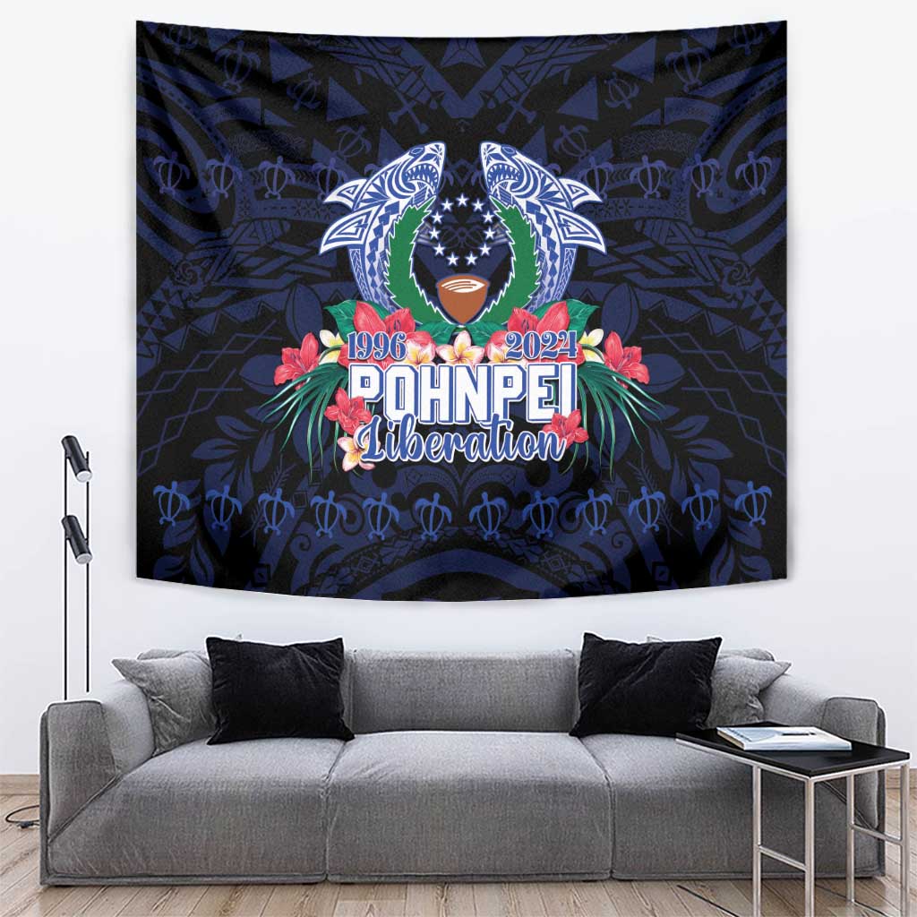 Happy Pohnpei Liberation Day Tapestry Polynesian Shark Turtle Motif LT05 Blue - Polynesian Pride