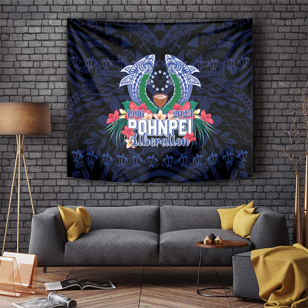Happy Pohnpei Liberation Day Tapestry Polynesian Shark Turtle Motif