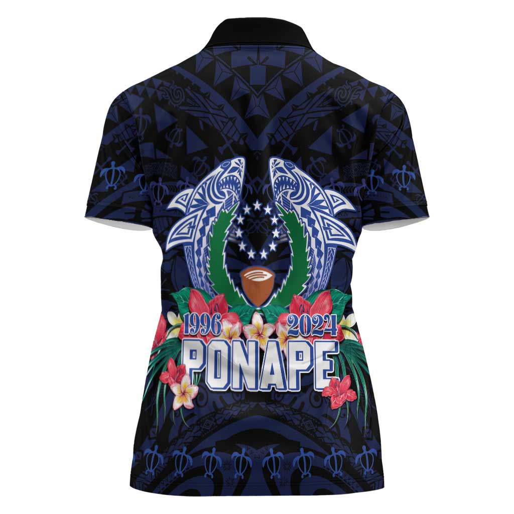 Happy Pohnpei Liberation Day Women Polo Shirt Polynesian Shark Turtle Motif