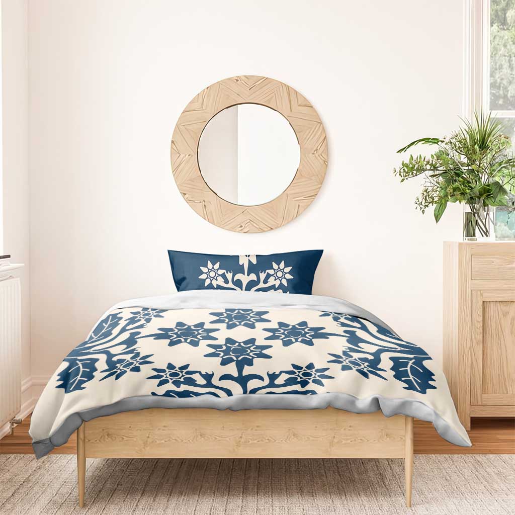 Cook Islands Navy Blue Tivaevae Bedding Set - Polynesian Pride