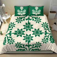 Cook Islands Green Tivaevae Bedding Set - Polynesian Pride
