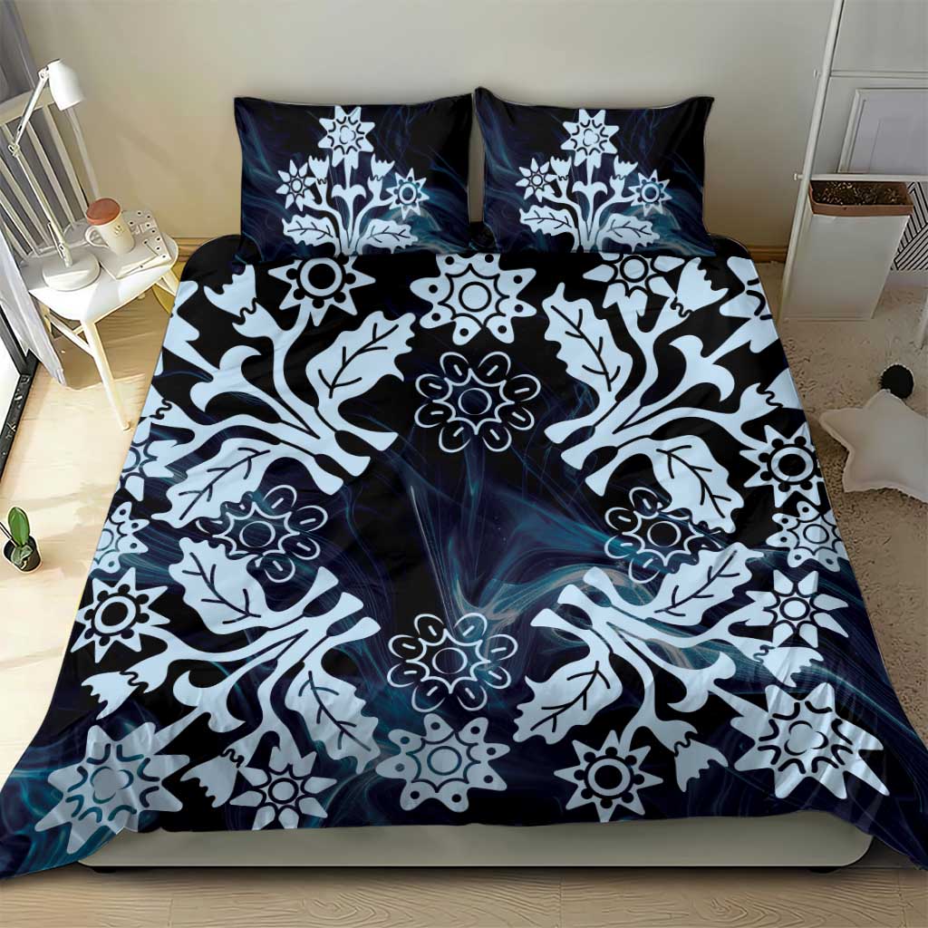 Cook Islands Tivaevae Quilt Bedding Set Navy Blue Marble - Polynesian Pride