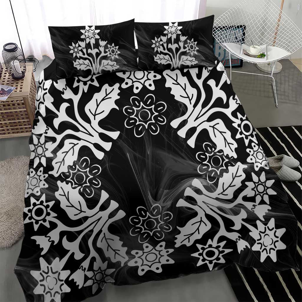 Cook Islands Tivaevae Quilt Bedding Set Black Marble - Polynesian Pride