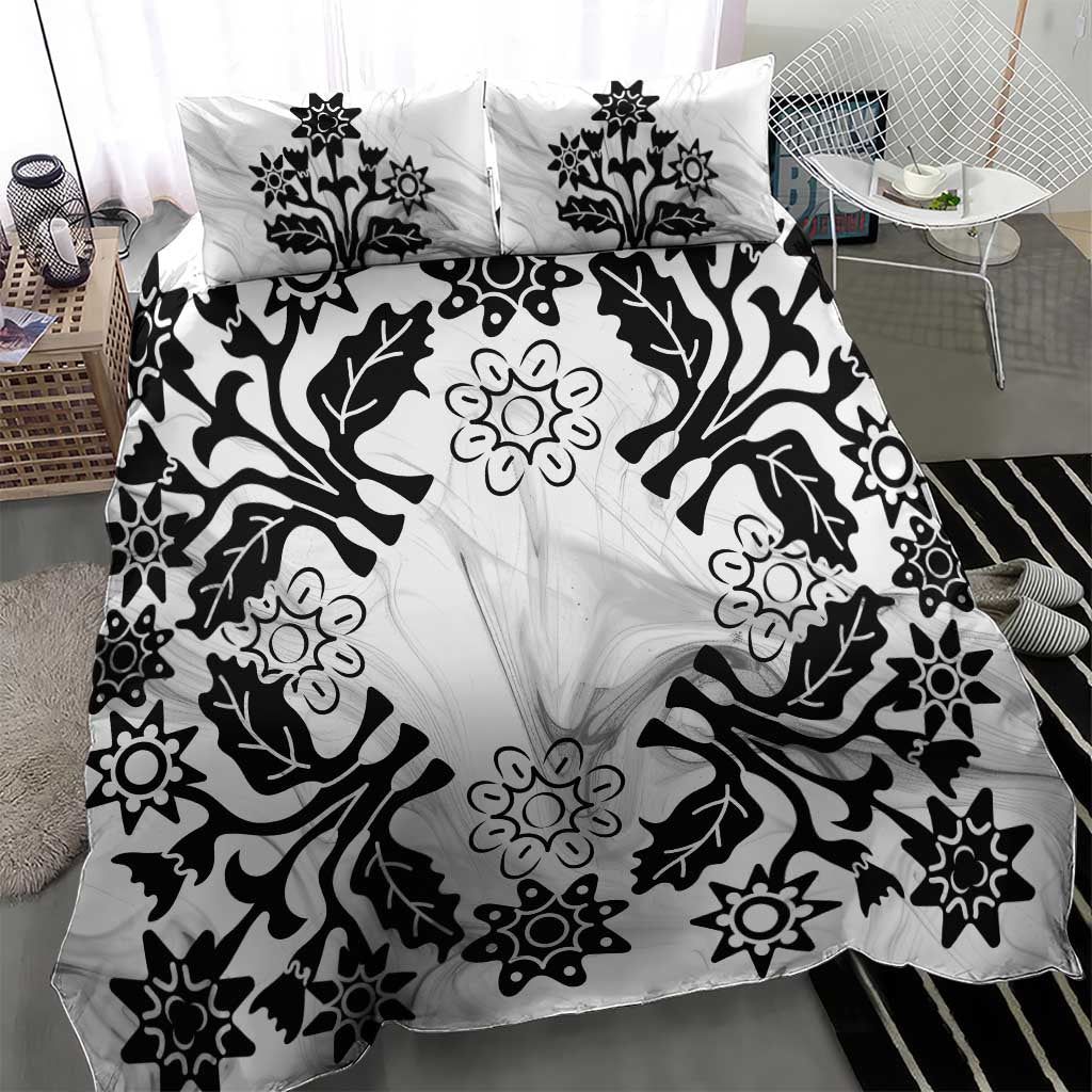 Cook Islands Tivaevae Quilt Bedding Set White Marble - Polynesian Pride