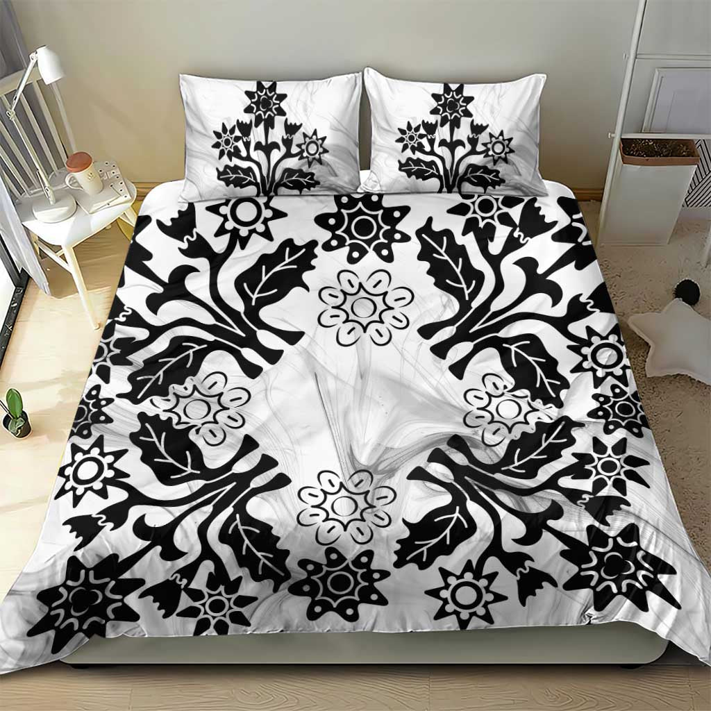 Cook Islands Tivaevae Quilt Bedding Set White Marble - Polynesian Pride