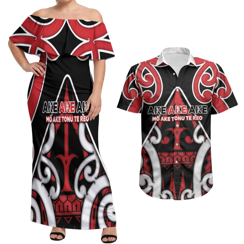 New Zealand Maori Language Week Couples Matching Off Shoulder Maxi Dress and Hawaiian Shirt Mo Ake Tonu Te Reo