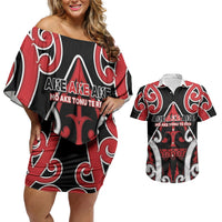 New Zealand Maori Language Week Couples Matching Off Shoulder Short Dress and Hawaiian Shirt Mo Ake Tonu Te Reo