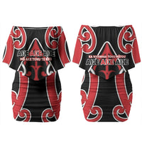 New Zealand Maori Language Week Couples Matching Off Shoulder Short Dress and Hawaiian Shirt Mo Ake Tonu Te Reo