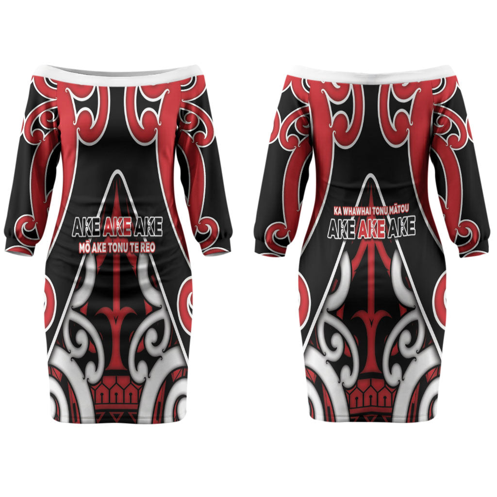 New Zealand Maori Language Week Couples Matching Off The Shoulder Long Sleeve Dress and Long Sleeve Button Shirt Mo Ake Tonu Te Reo