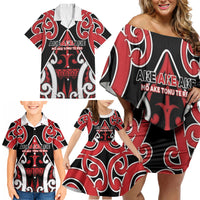 New Zealand Maori Language Week Family Matching Off Shoulder Short Dress and Hawaiian Shirt Mo Ake Tonu Te Reo