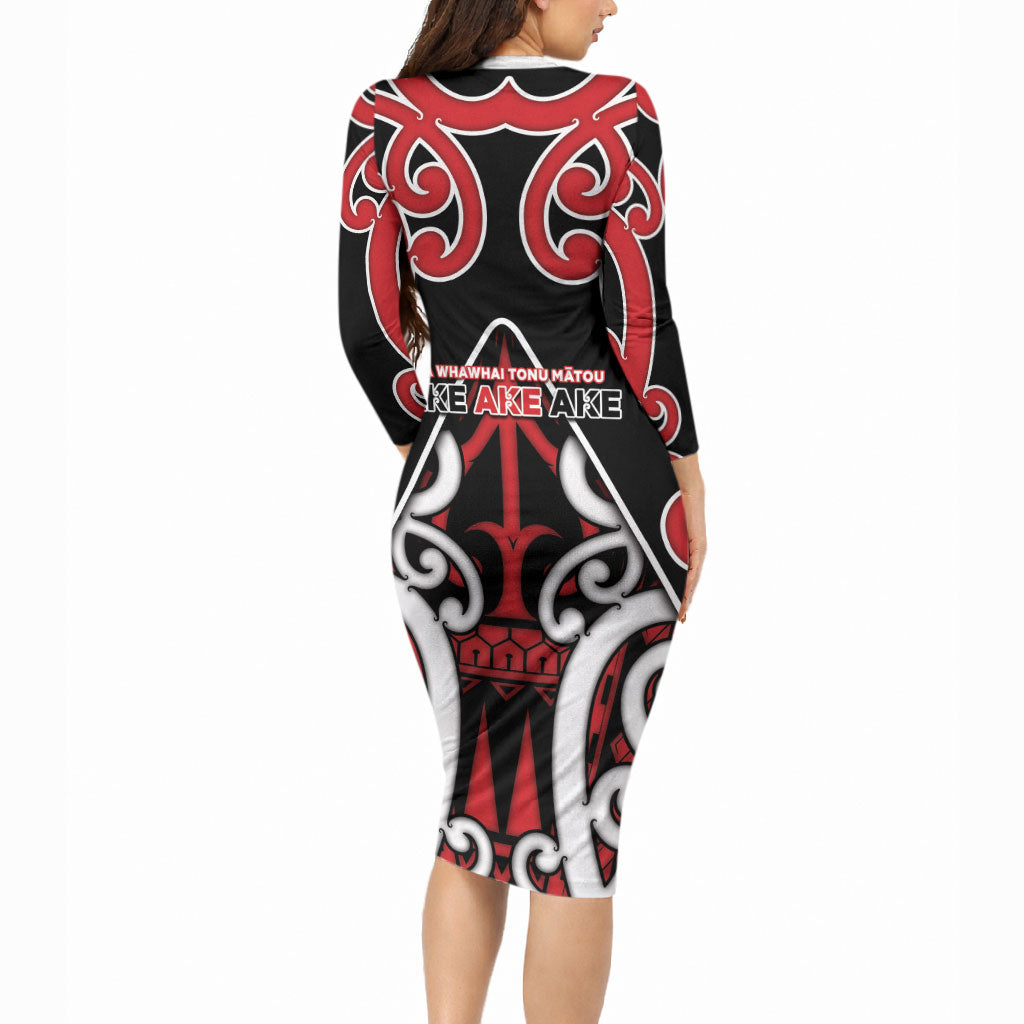 New Zealand Maori Language Week Long Sleeve Bodycon Dress Mo Ake Tonu Te Reo