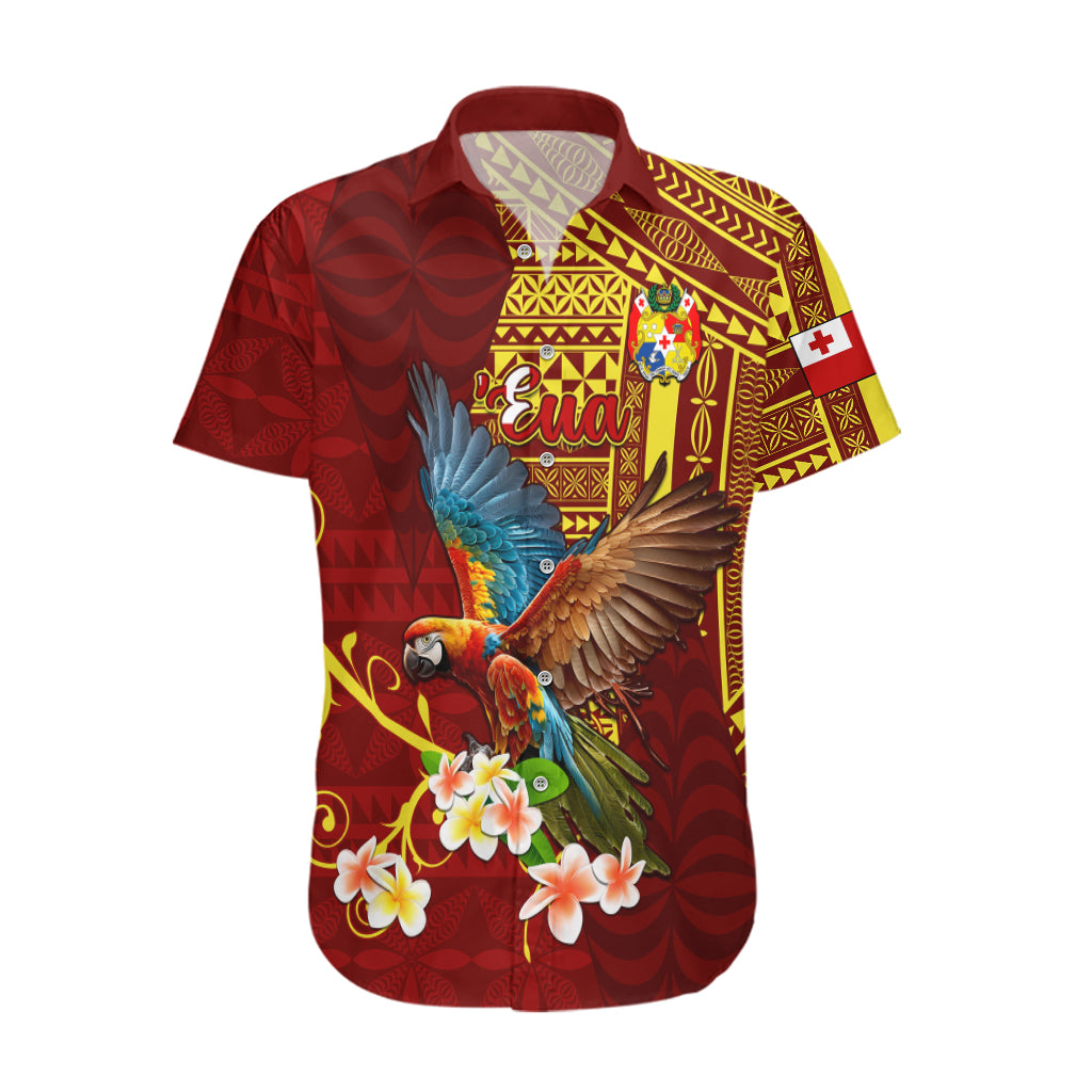 Personalized Tonga Eua Hawaiian Shirt Maroon Shining Parrot Coat Of Arms With Ngatu Pattern LT05 Red - Polynesian Pride