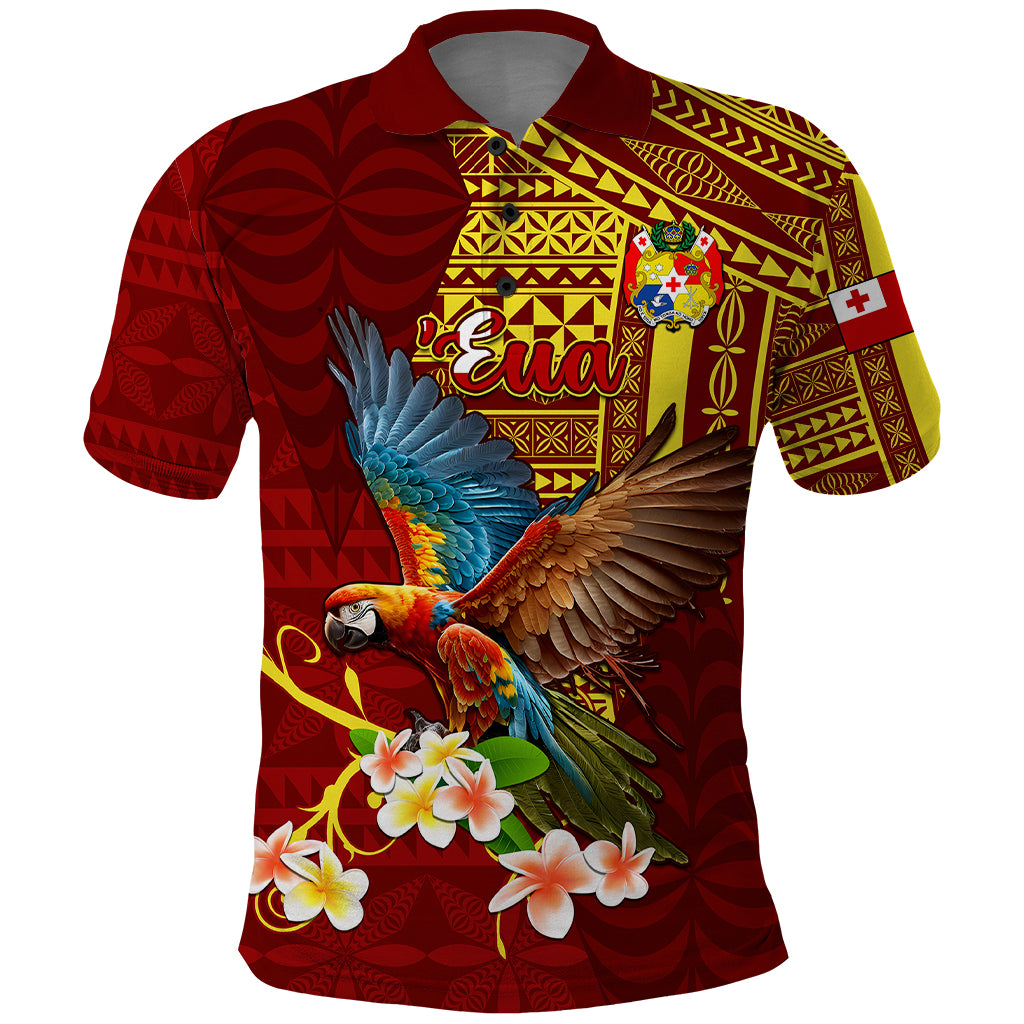 Personalized Tonga Eua Polo Shirt Maroon Shining Parrot Coat Of Arms With Ngatu Pattern LT05 Red - Polynesian Pride
