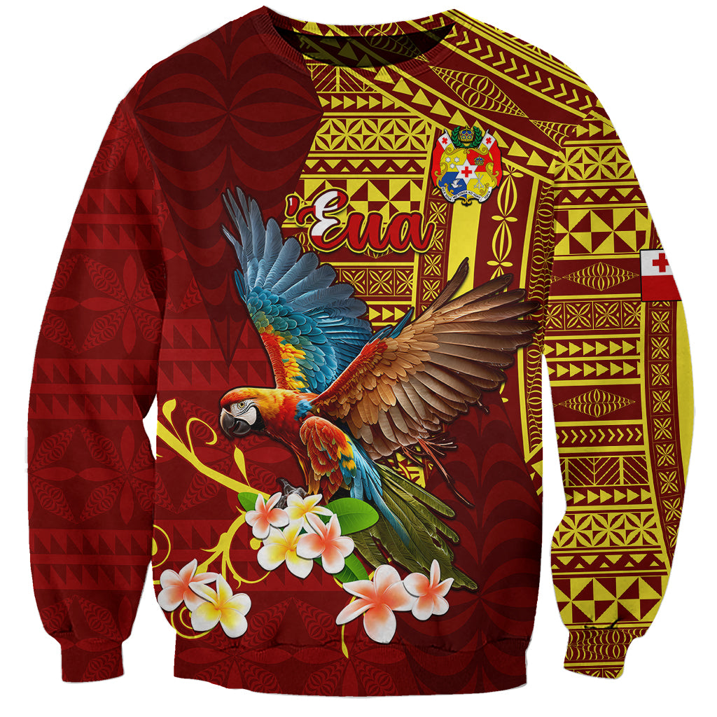 Personalized Tonga Eua Sweatshirt Maroon Shining Parrot Coat Of Arms With Ngatu Pattern LT05 Unisex Red - Polynesian Pride
