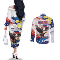 Filipino American History Month Couples Matching Off The Shoulder Long Sleeve Dress and Long Sleeve Button Shirt Bald Eagle Tarsier Together