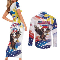 Filipino American History Month Couples Matching Short Sleeve Bodycon Dress and Long Sleeve Button Shirt Bald Eagle Tarsier Together