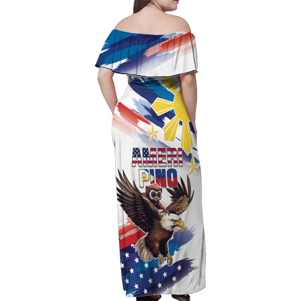Filipino American History Month Family Matching Off Shoulder Maxi Dress and Hawaiian Shirt Bald Eagle Tarsier Together