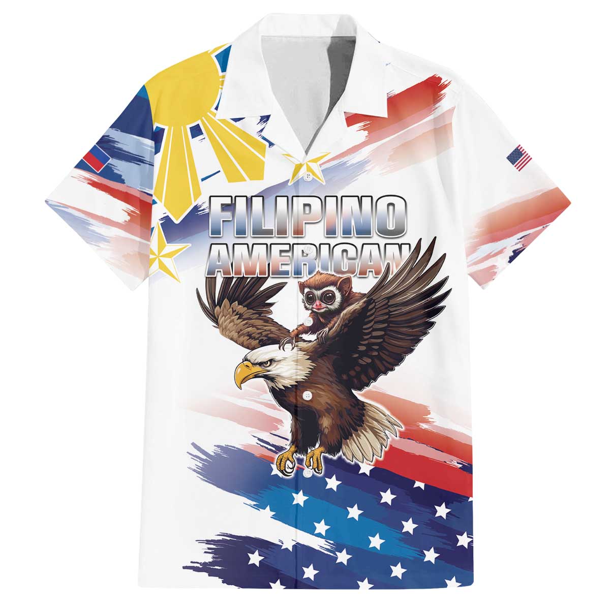 Filipino American History Month Family Matching Off Shoulder Short Dress and Hawaiian Shirt Bald Eagle Tarsier Together