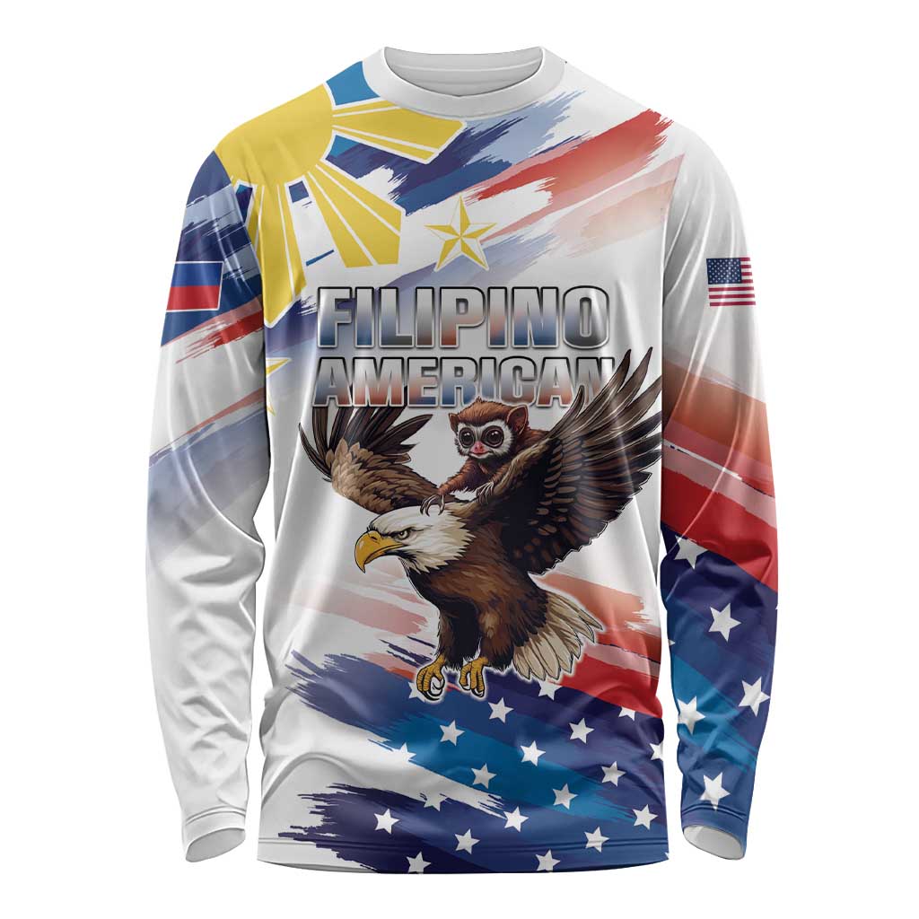 Filipino American History Month Long Sleeve Shirt Bald Eagle Tarsier Together LT05 Unisex White - Polynesian Pride