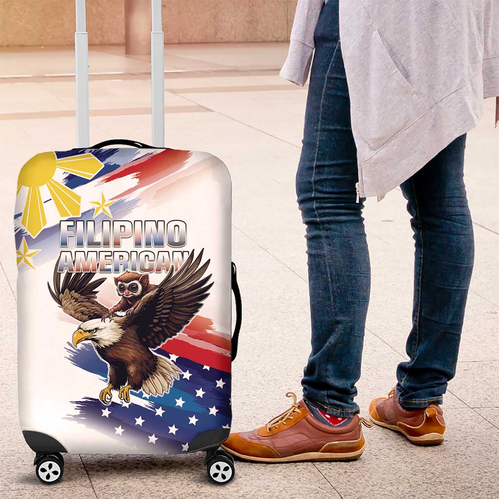 Filipino American History Month Luggage Cover Bald Eagle Tarsier Together LT05 White - Polynesian Pride