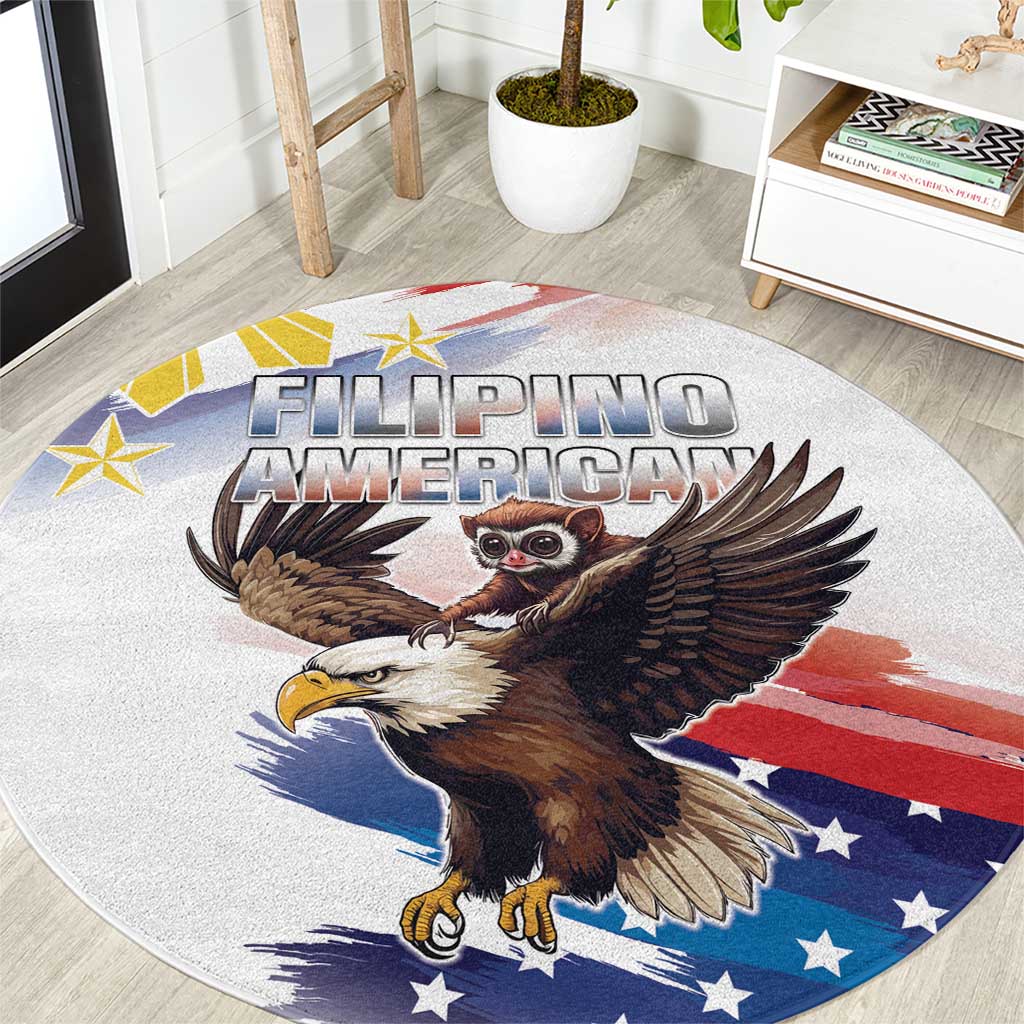 Filipino American History Month Round Carpet Bald Eagle Tarsier Together LT05 White - Polynesian Pride