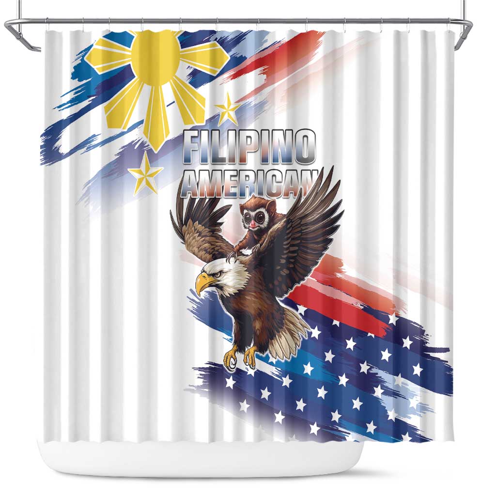 Filipino American History Month Shower Curtain Bald Eagle Tarsier Together LT05 White - Polynesian Pride