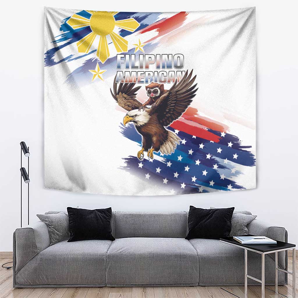 Filipino American History Month Tapestry Bald Eagle Tarsier Together LT05 White - Polynesian Pride