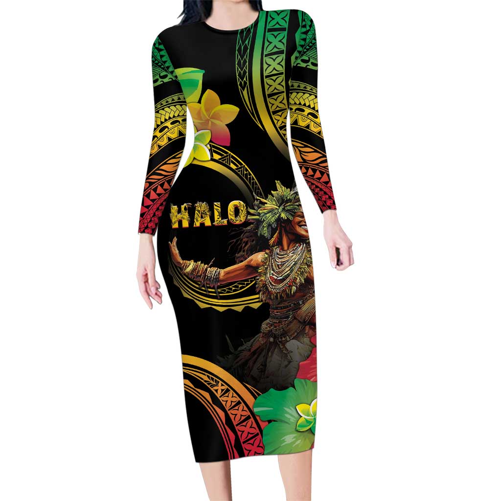 Halo Vanuatu Family Matching Long Sleeve Bodycon Dress and Hawaiian Shirt Beautiful Woman Dancing
