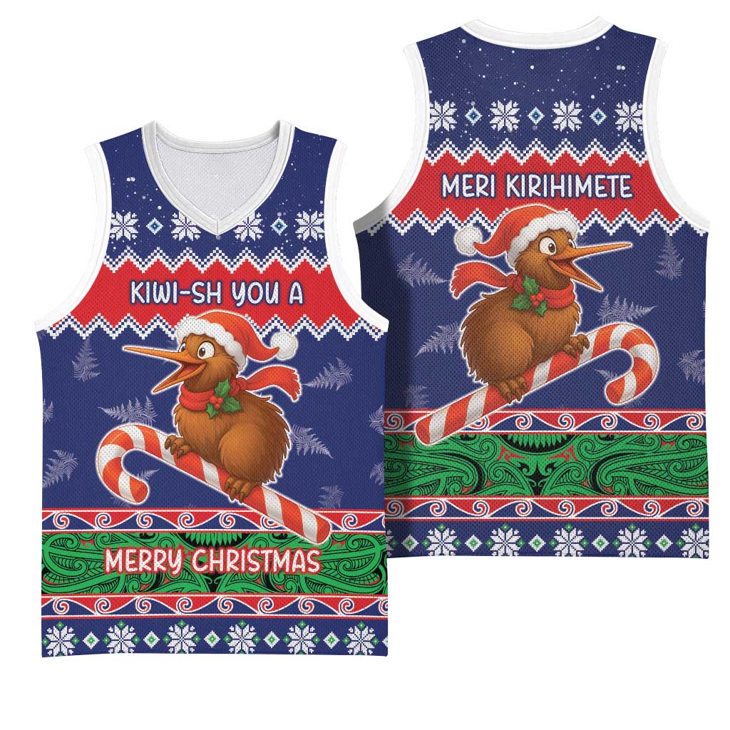 New Zealand Christmas Basketball Jersey Kiwi-sh You A Merry Christmas - Polynesian Pride