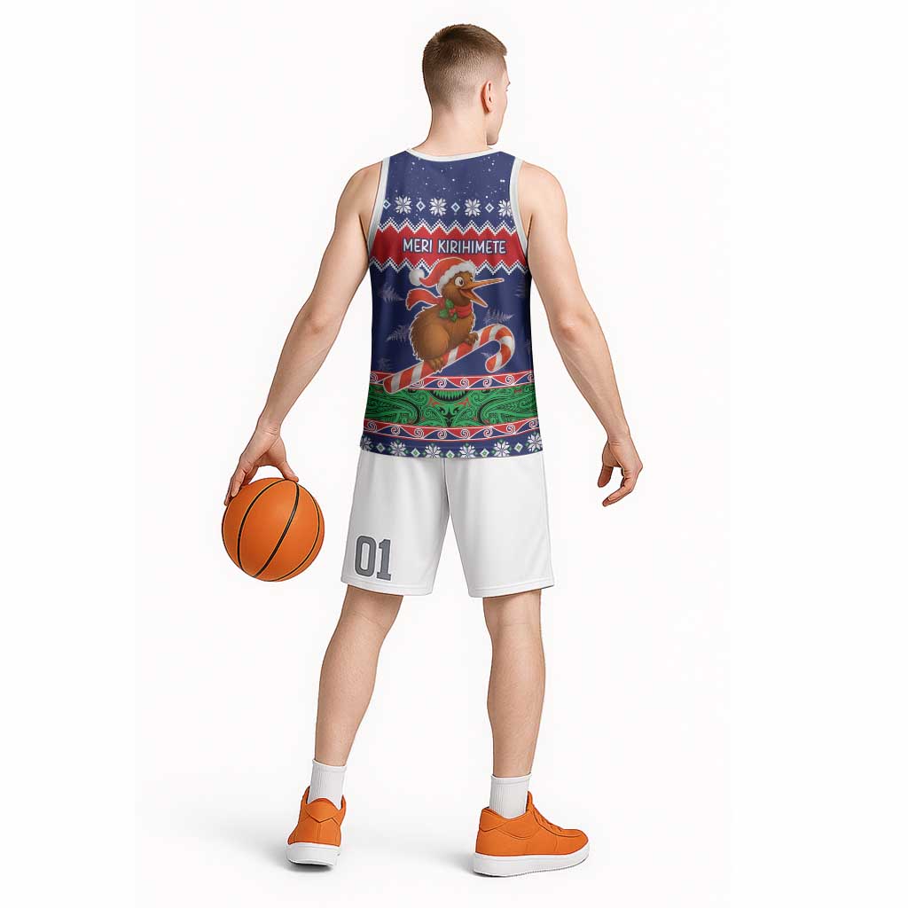 New Zealand Christmas Basketball Jersey Kiwi-sh You A Merry Christmas - Polynesian Pride