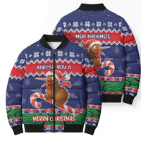 New Zealand Christmas Bomber Puffer Jacket Kiwi-sh You A Merry Christmas - Polynesian Pride