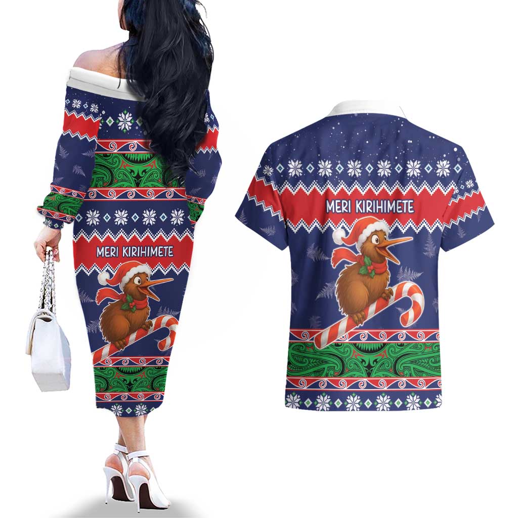 New Zealand Christmas Couples Matching Off The Shoulder Long Sleeve Dress and Hawaiian Shirt Kiwi-sh You A Merry Christmas - Polynesian Pride