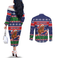 New Zealand Christmas Couples Matching Off The Shoulder Long Sleeve Dress and Long Sleeve Button Shirt Kiwi-sh You A Merry Christmas - Polynesian Pride