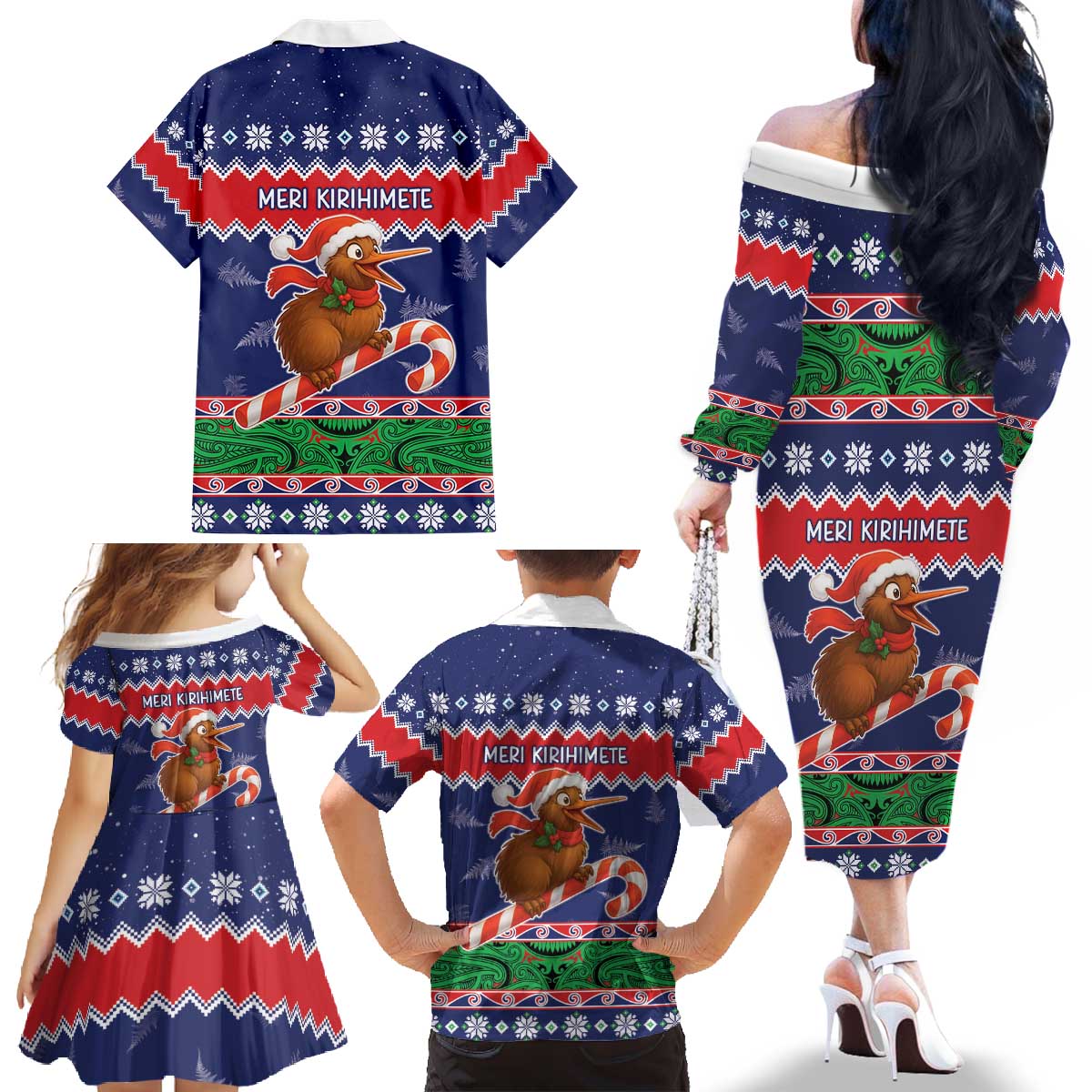 New Zealand Christmas Family Matching Off The Shoulder Long Sleeve Dress and Hawaiian Shirt Kiwi-sh You A Merry Christmas - Polynesian Pride