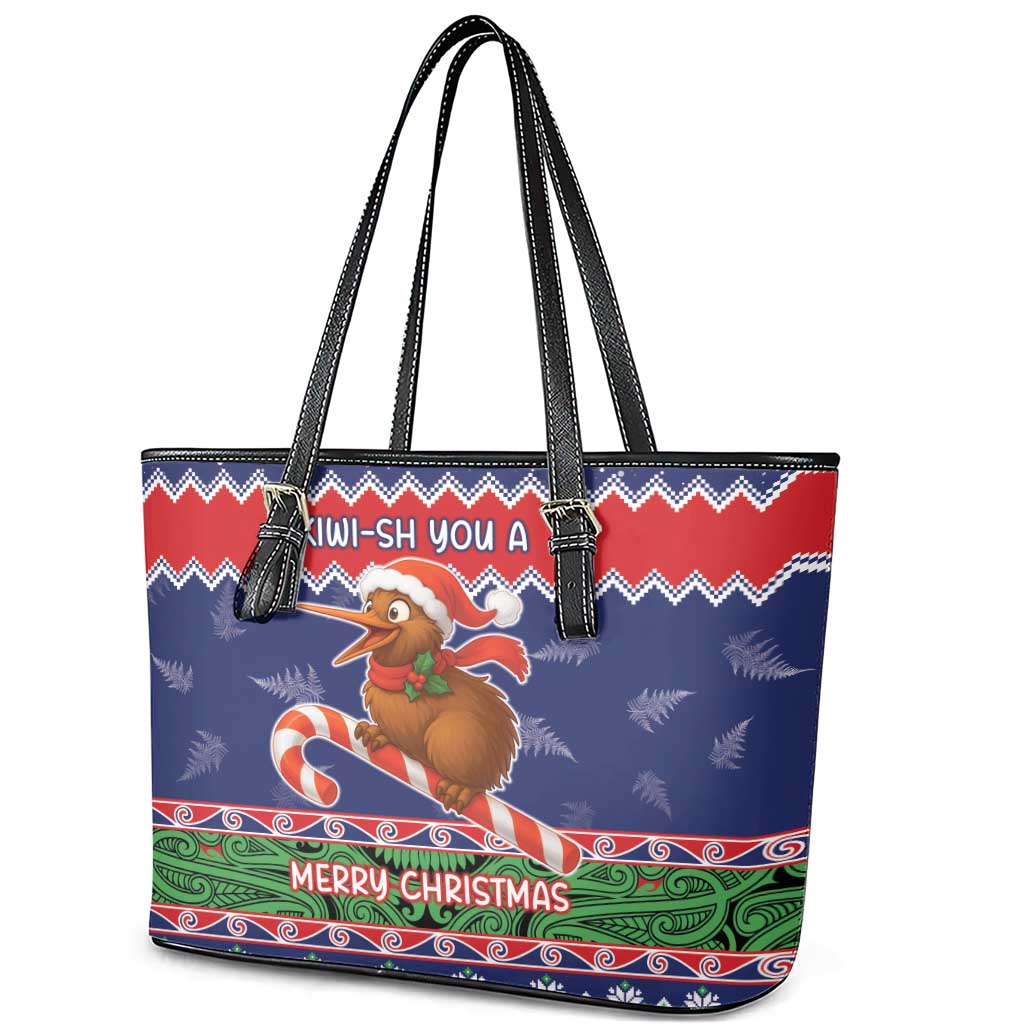 New Zealand Christmas Leather Tote Bag Kiwi-sh You A Merry Christmas - Polynesian Pride