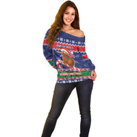 New Zealand Christmas Off Shoulder Sweater Kiwi-sh You A Merry Christmas - Polynesian Pride