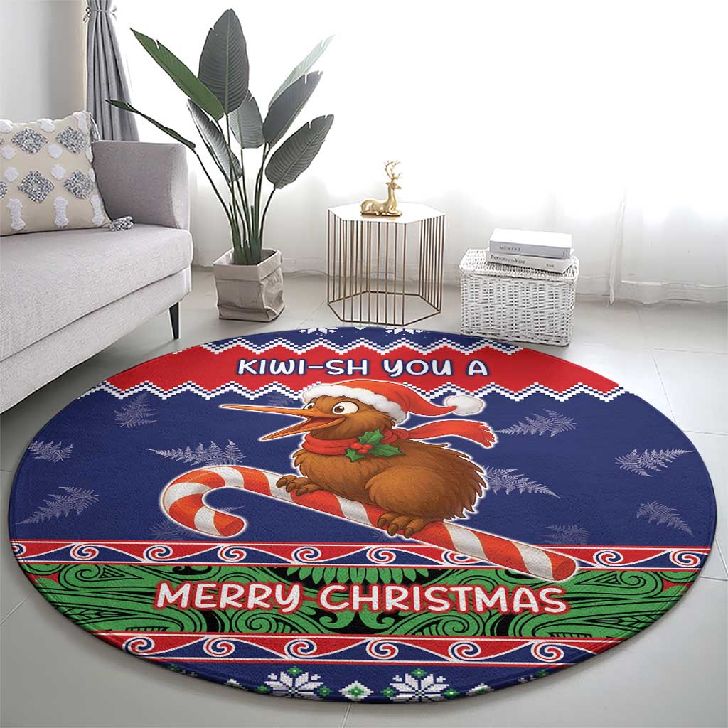 New Zealand Christmas Round Carpet Kiwi-sh You A Merry Christmas - Polynesian Pride