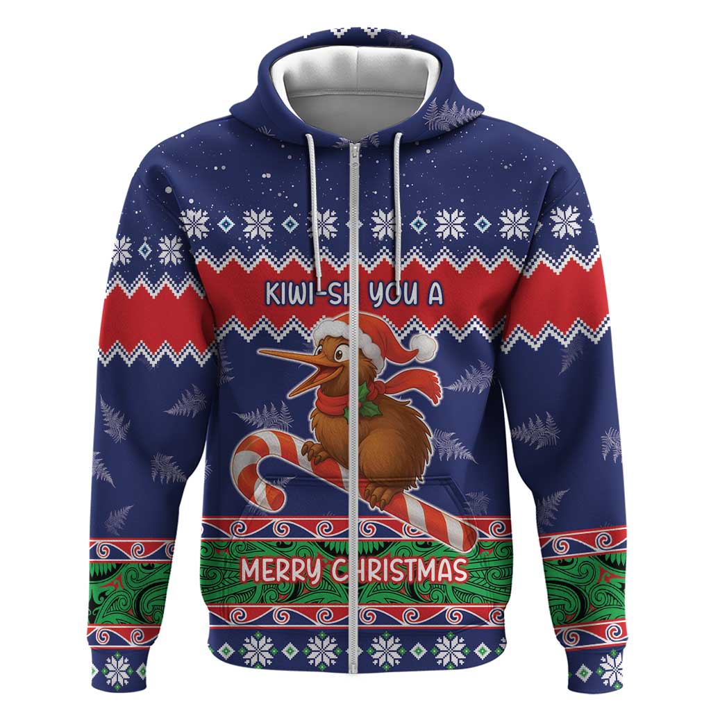 New Zealand Christmas Zip Hoodie Kiwi-sh You A Merry Christmas - Polynesian Pride