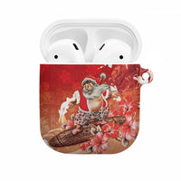 Hawaii Funny Christmas AirPods Case Santa Surfing With Tapa Pattern - Polynesian Pride
