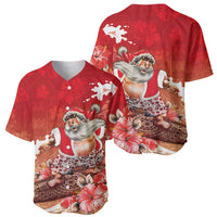 Hawaii Funny Christmas Baseball Jersey Santa Surfing With Tapa Pattern - Polynesian Pride
