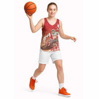 Hawaii Funny Christmas Basketball Jersey Santa Surfing With Tapa Pattern - Polynesian Pride