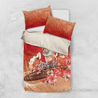 Hawaii Funny Christmas Bedding Set Santa Surfing With Tapa Pattern - Polynesian Pride