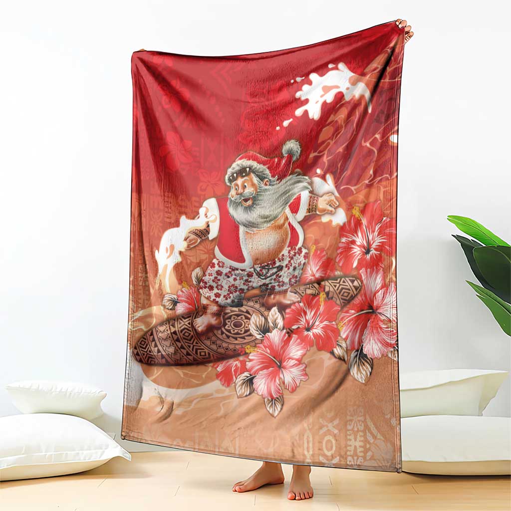 Hawaii Funny Christmas Blanket Santa Surfing With Tapa Pattern - Polynesian Pride