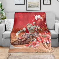 Hawaii Funny Christmas Blanket Santa Surfing With Tapa Pattern - Polynesian Pride
