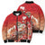 Hawaii Funny Christmas Bomber Puffer Jacket Santa Surfing With Tapa Pattern - Polynesian Pride